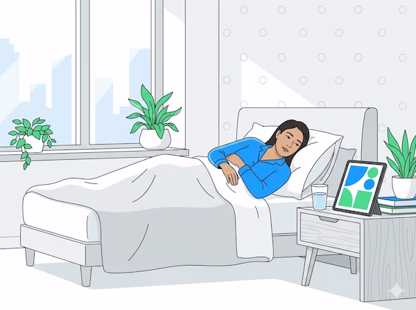 Woman sick on bed